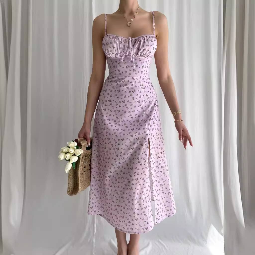 PRINT FLORAL SLIM-FIT SEXY DRESS WITH HIP WRAP