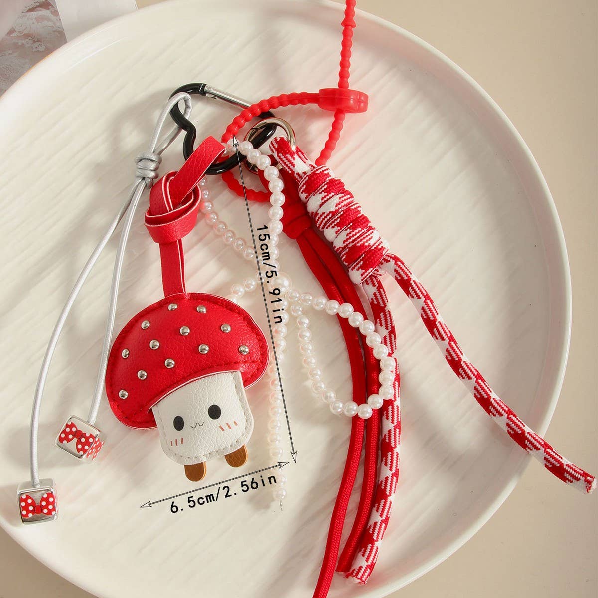 Cute Mushroom Pearl Bow Keychain Bag Charm