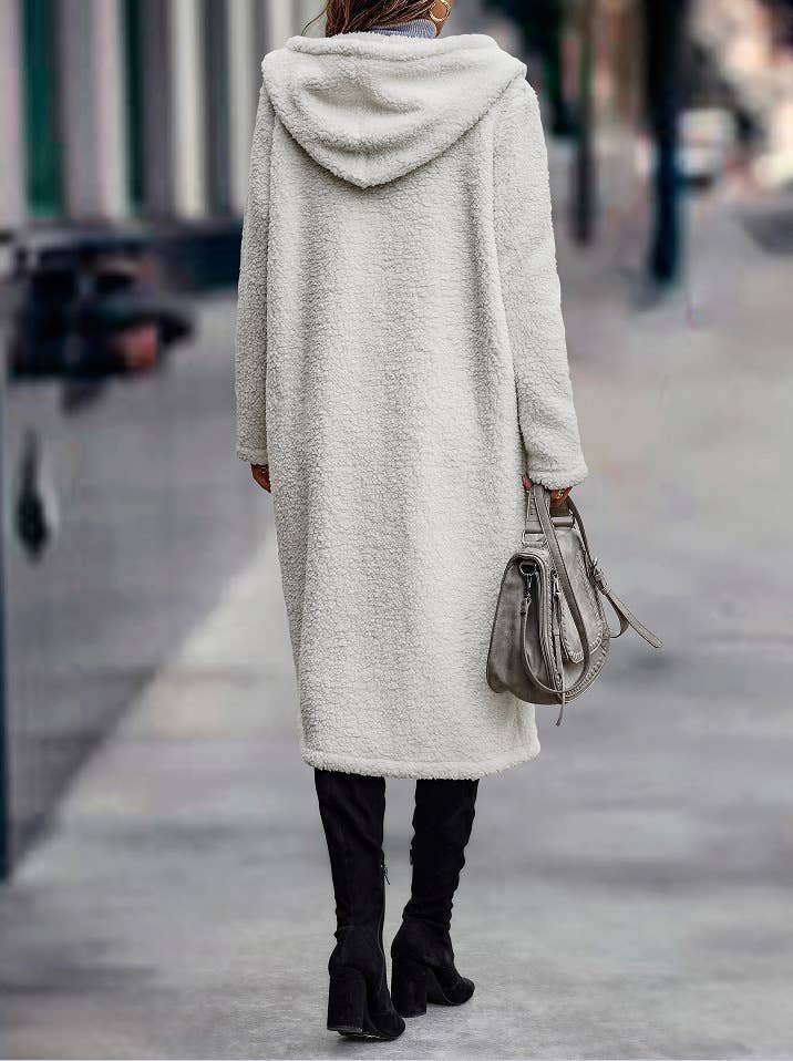 SOLID COLOR LONG-SLEEVED PLUSH HOODED JACKET