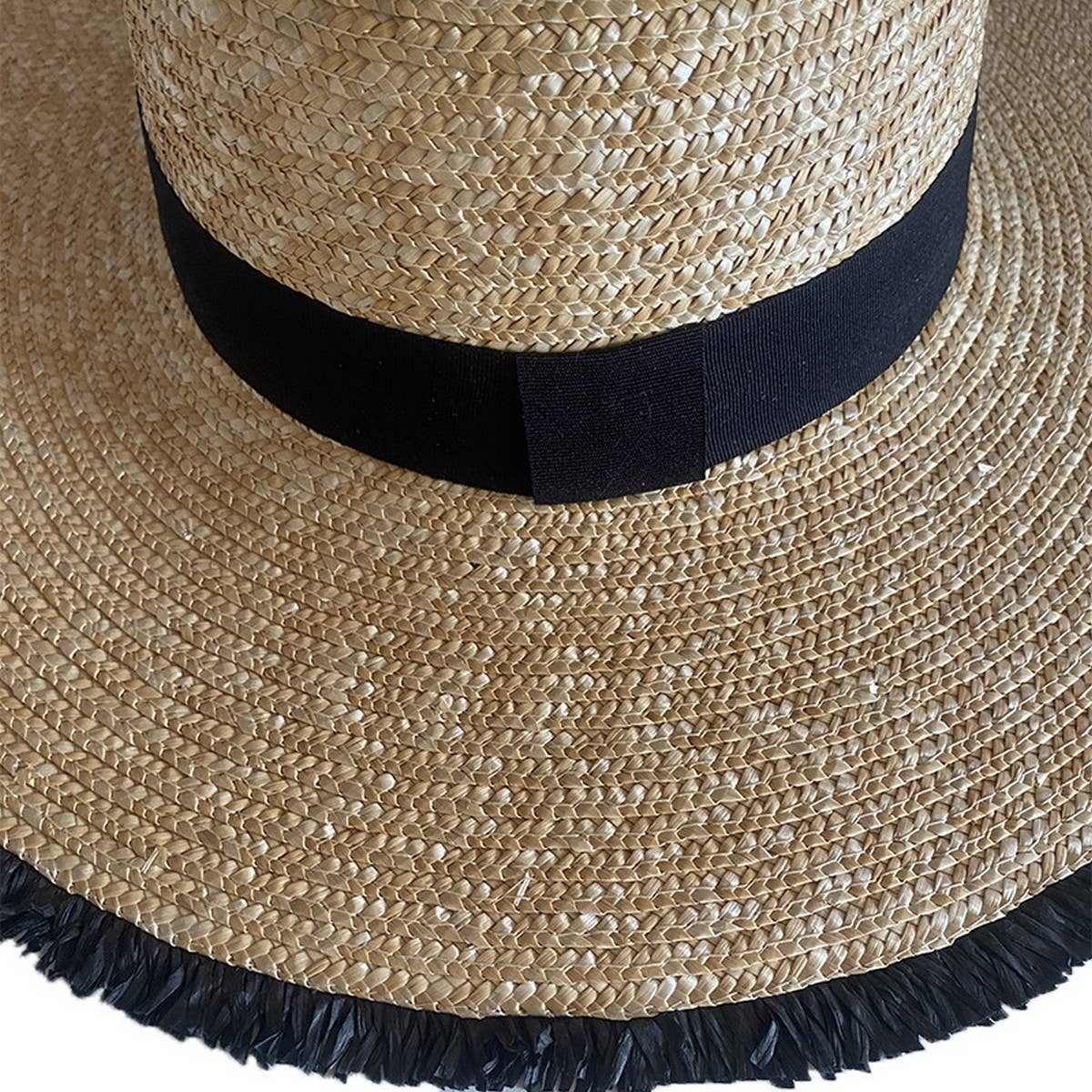 BLACK FUR EDGE OUTDOOR SHADING FASHION STRAW HAT_CWAH1173