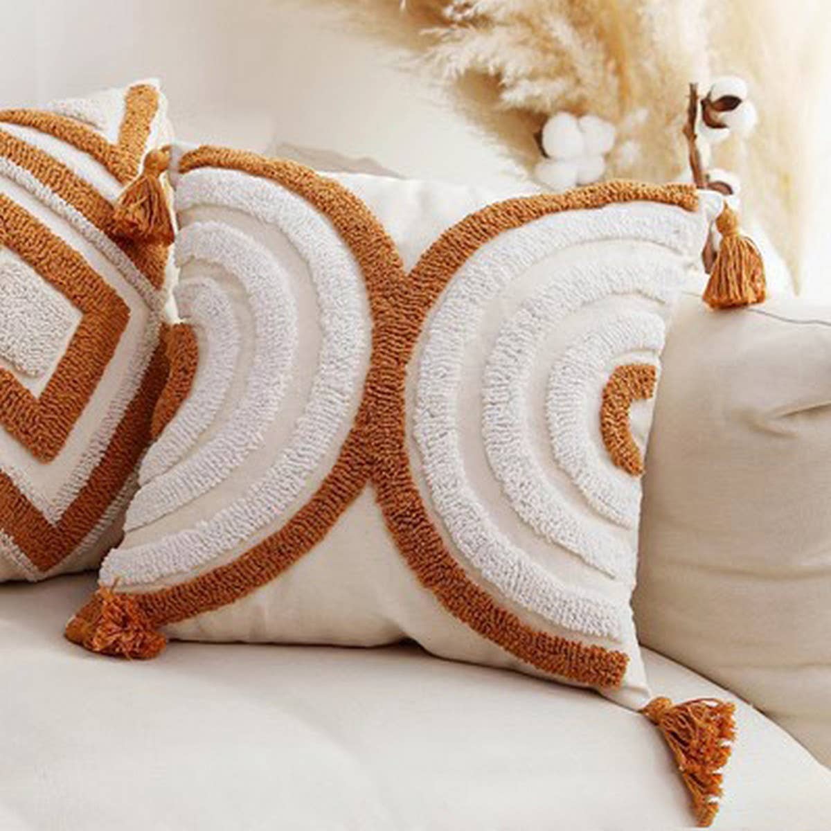 Tufted Tassel Sofa Cushion Boho Style Soft Decor