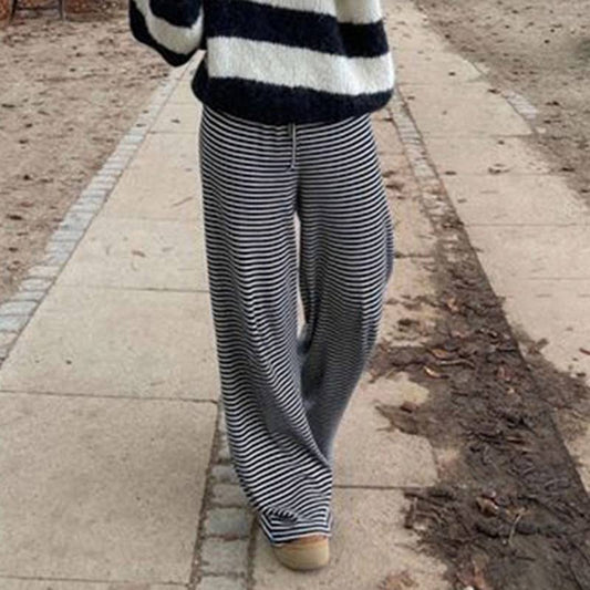 Color-blocking striped straight-leg casual pants