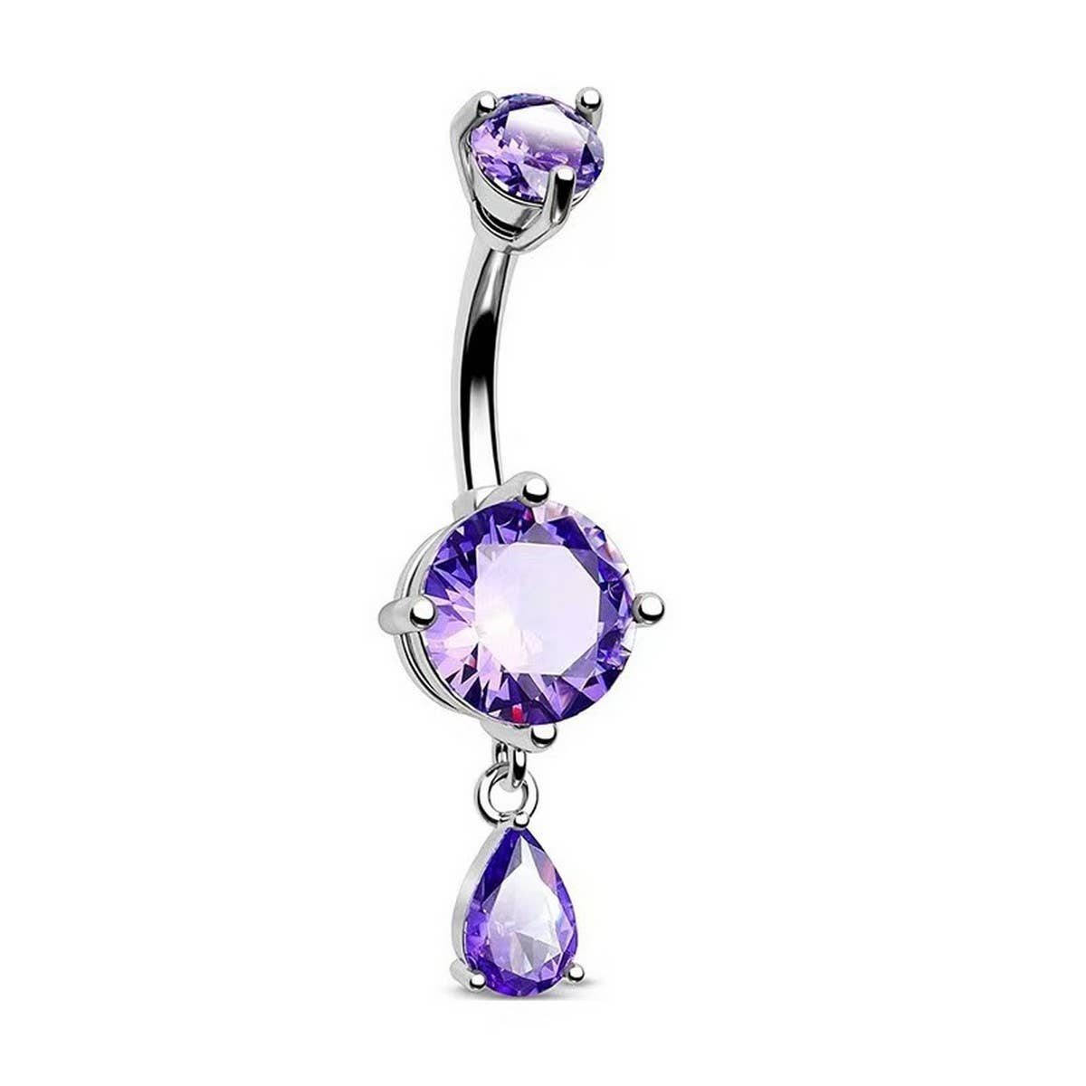Round & Teardrop CZ Belly Ring in Stainless Steel
