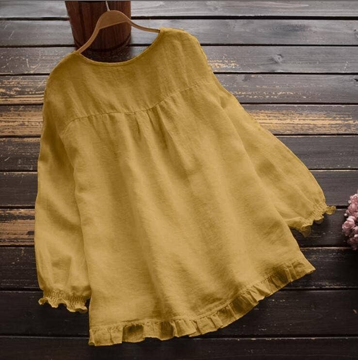 SOLID COLOR LOOSE RUFFLED CUFFS ROUND NECK SHIRT