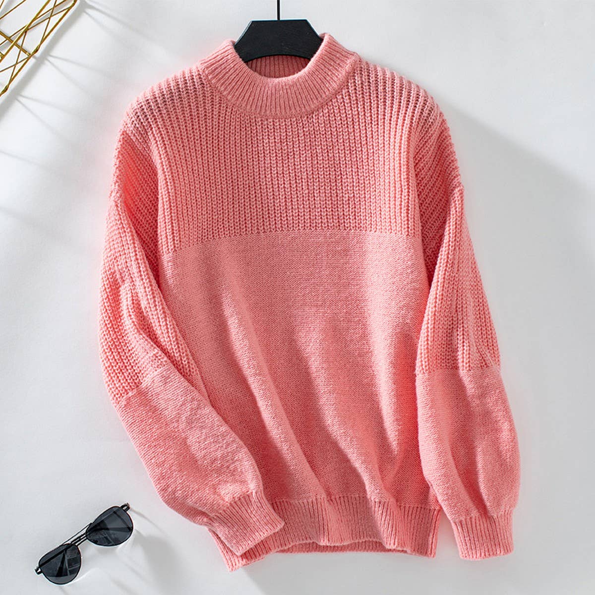 Solid color semi-turtleneck sweater