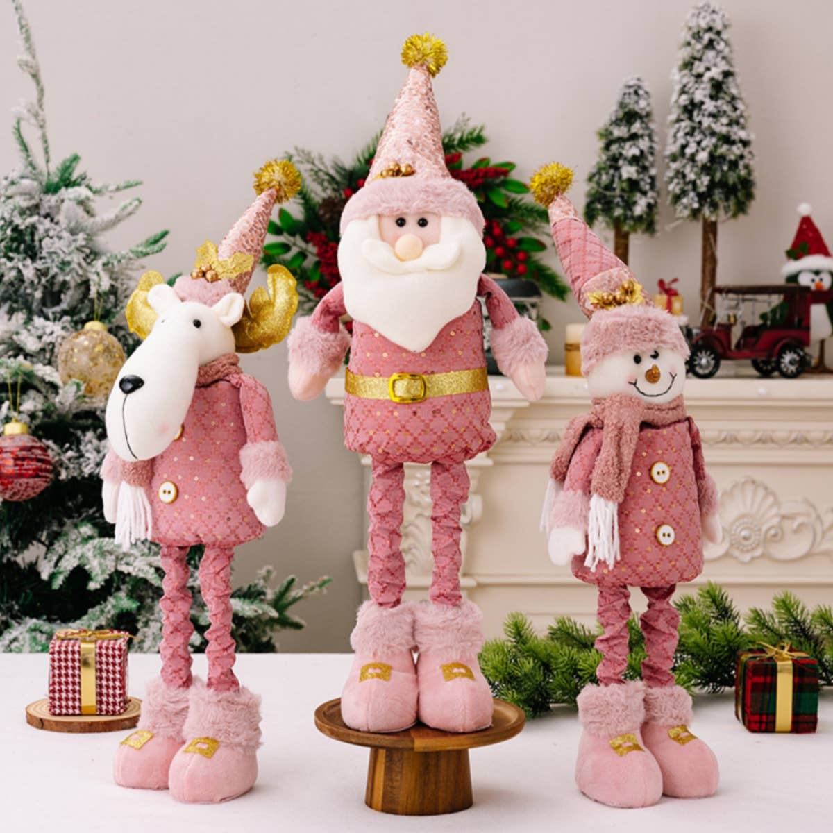 CWMM2995_PINK SANTA DOLL RETRACTABLE ELK DECORATION