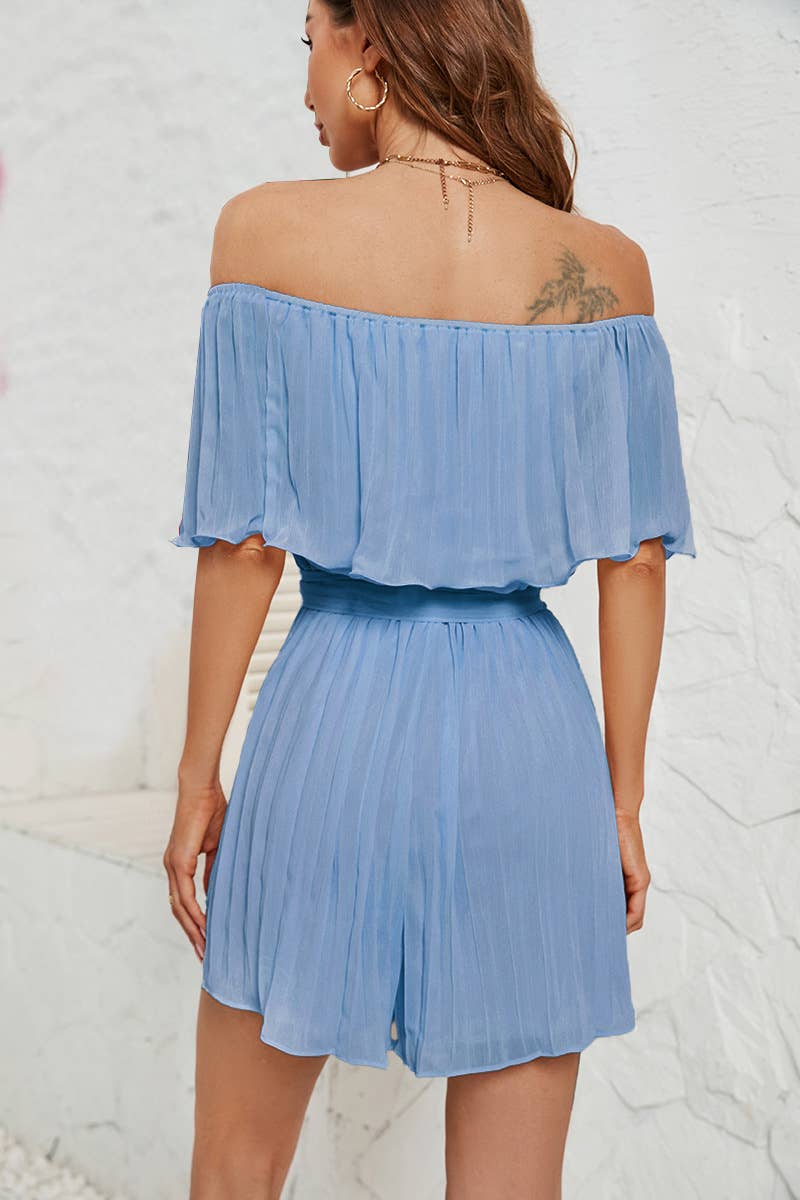 ONE-LINE NECK PLEATED FIVE-SLEEVED JUMPSUIT