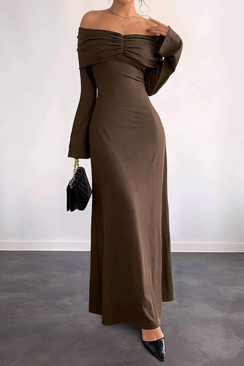 CWDMD6294_SOLID COLOR OFF SHOULDER SLIM DRESS