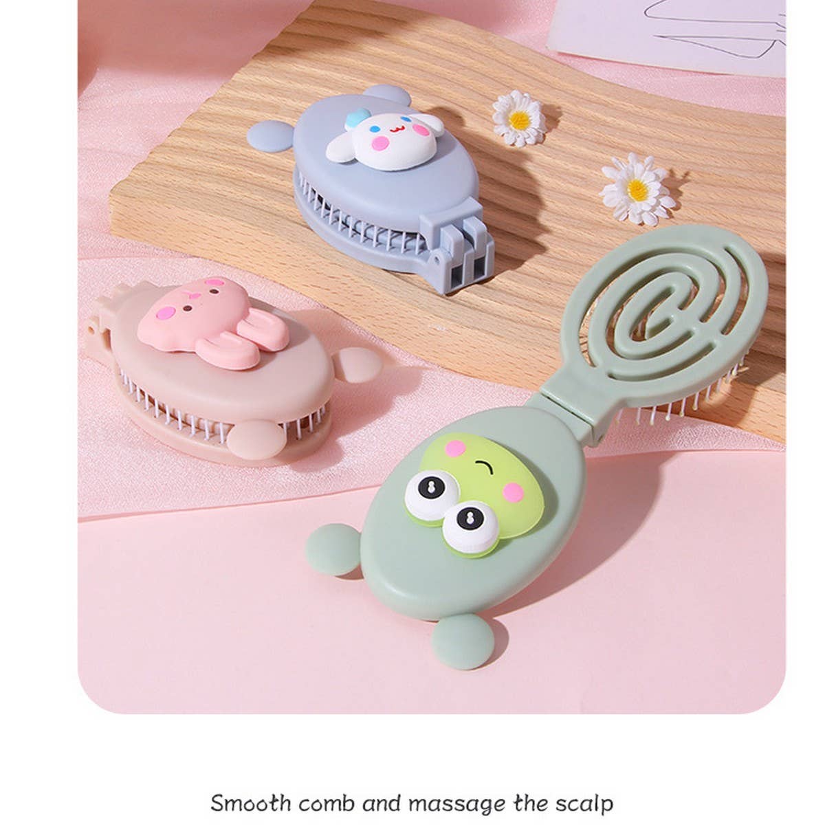 CWAHA3176_CARTOON CUTE MASSAGE FOLDING MIRROR COMB