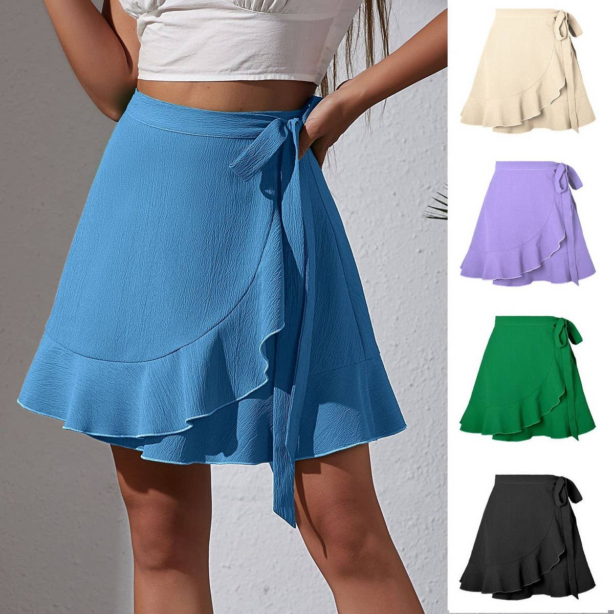 ONE-PIECE SKIRT SOLID COLOR RUFFLED SHORT SKIRT_CWAB4812