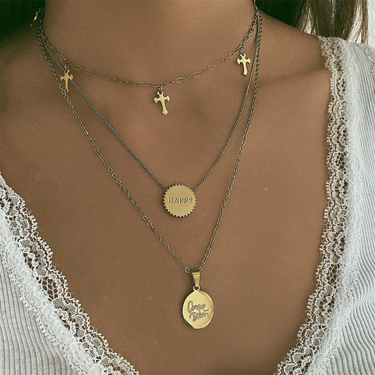 Stainless Steel Simple Oval Letter Necklace_CWMM5651