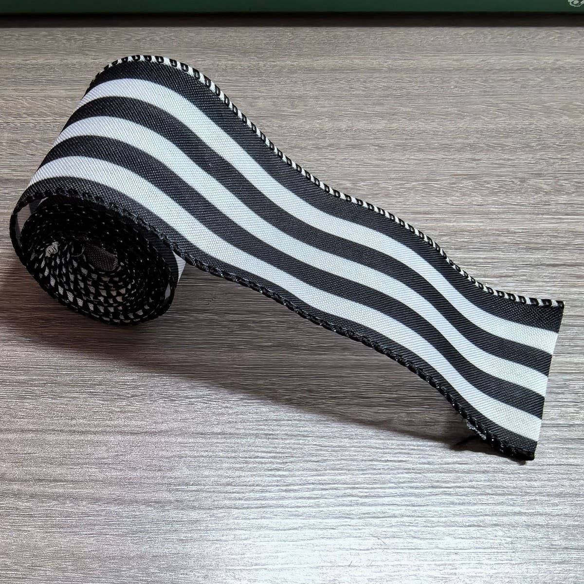 CWMM10210_HALLOWEEN BLACK WHITE PLAID RIBBON 5 YARDS DECOR