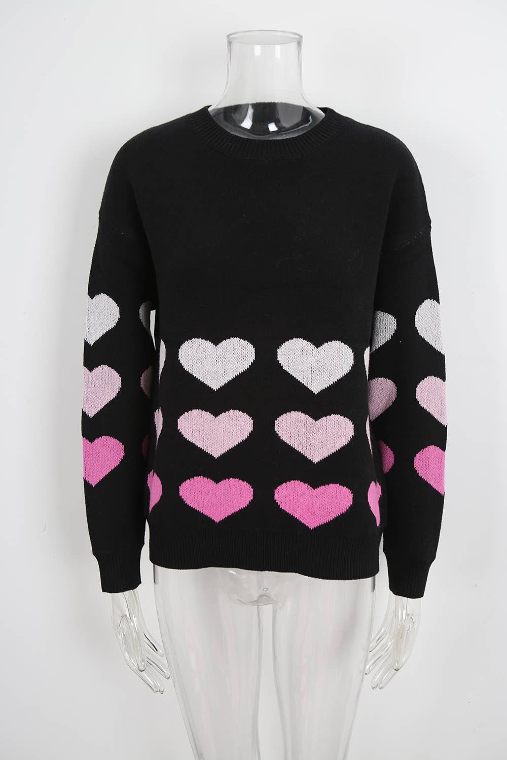 Round-neck knitted gradient heart sweater
