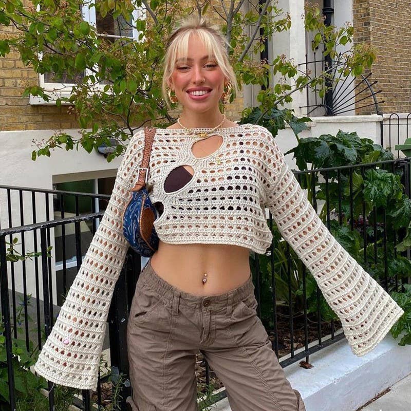 FASHION IRREGULAR HOLLOW-OUT KNITTED SMOCK