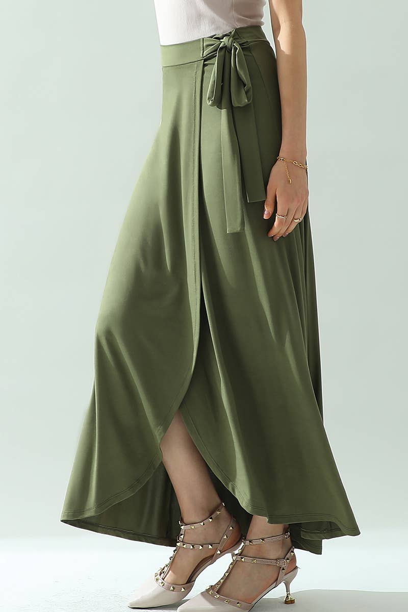 CWBLS117_High Waisted Maxi Wrap Skirts with Slit