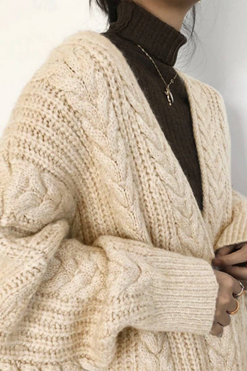 CWOCAL2364_CABLE KNIT LONGLINE LOOSE CARDIGAN SWEATER