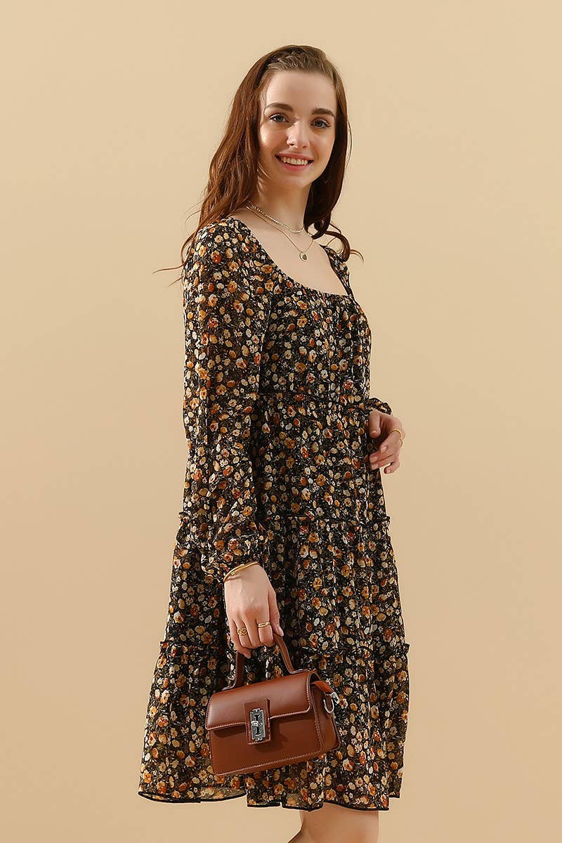 CWDSD1399-B_LONGSLEEVE SQUERE NECK SHORT MINI DRESS