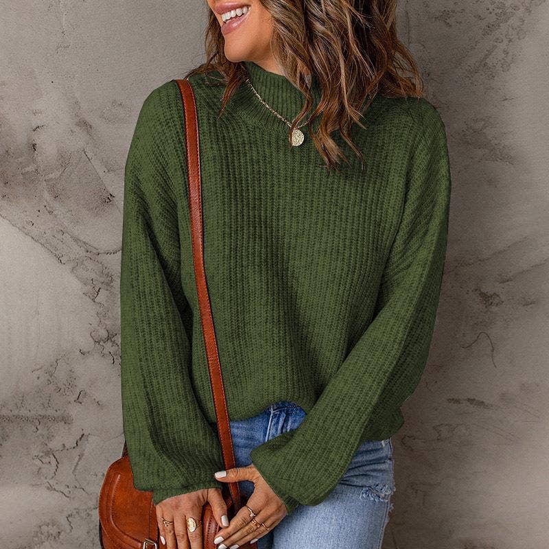 TURTLENECK SOLID COLOR PULLOVER SWEATER