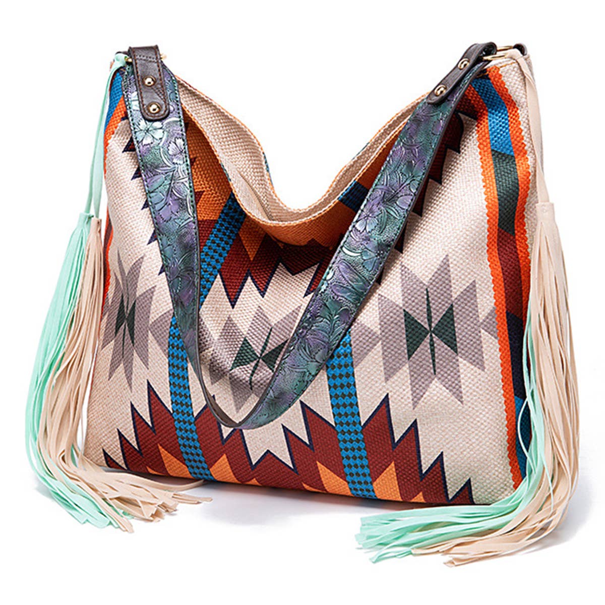 WOMEN CANVAS ETHNIC TRAVEL TASSEL BAGS_CWAB0560
