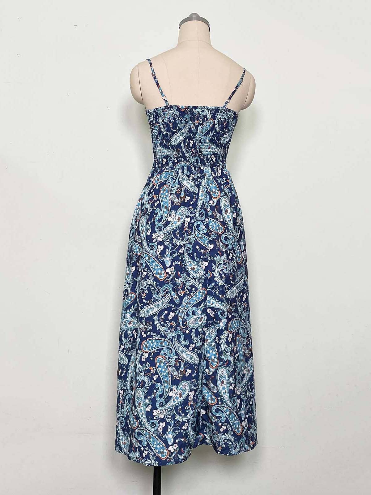 PRINTED HALTER V-NECK WAIST DRESS