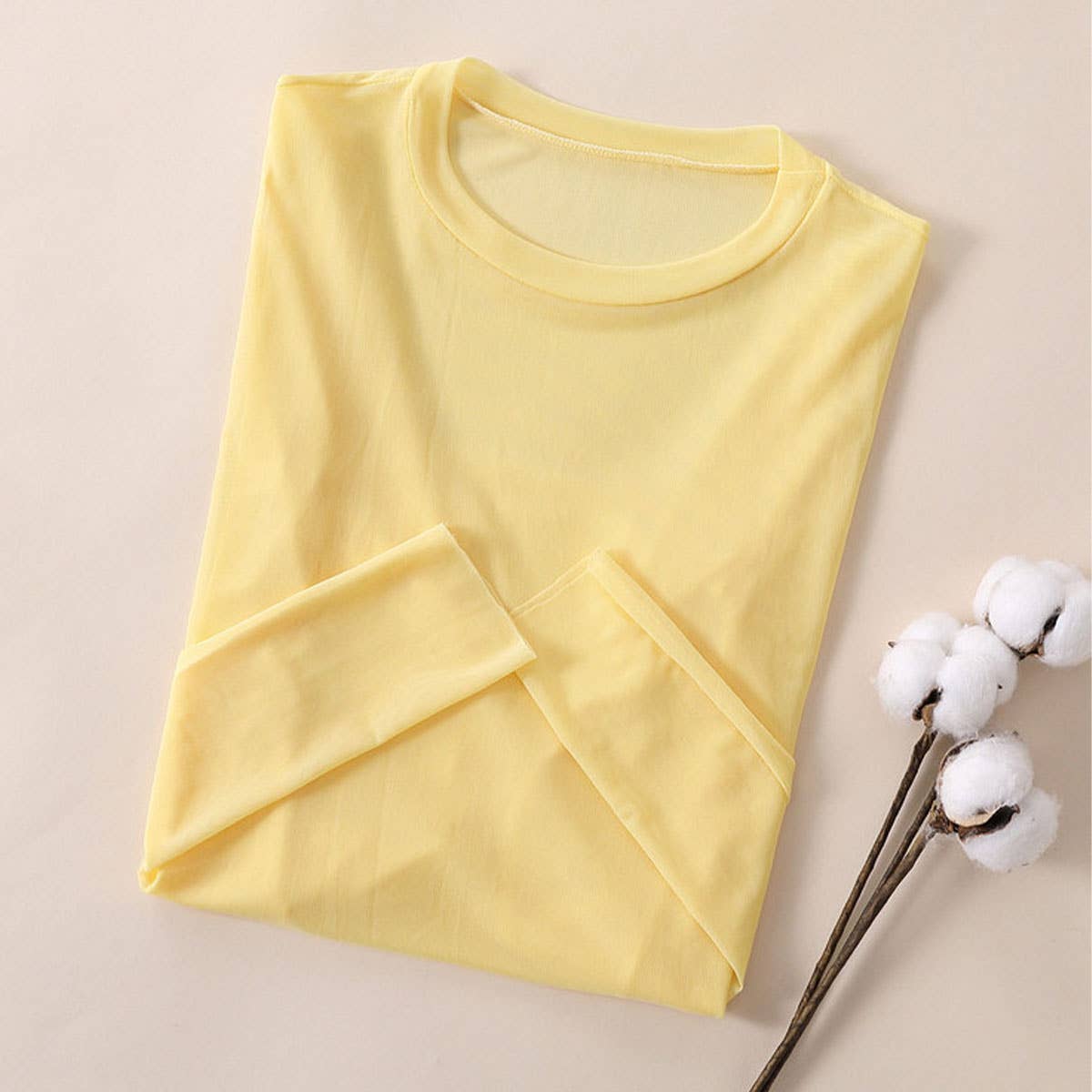 Candy Color Blouse - Long Sleeve Mesh Top_CWTBLL3620