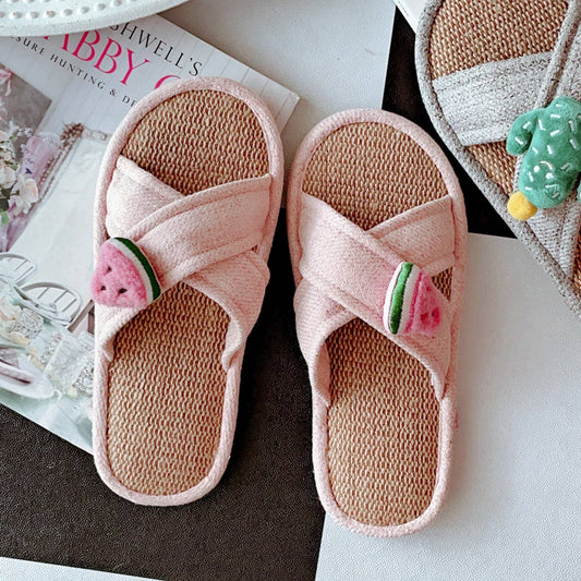 RETRO CROSS LINEN NON-SLIP SLIPPERS FOR WOMEN_CWMM2948