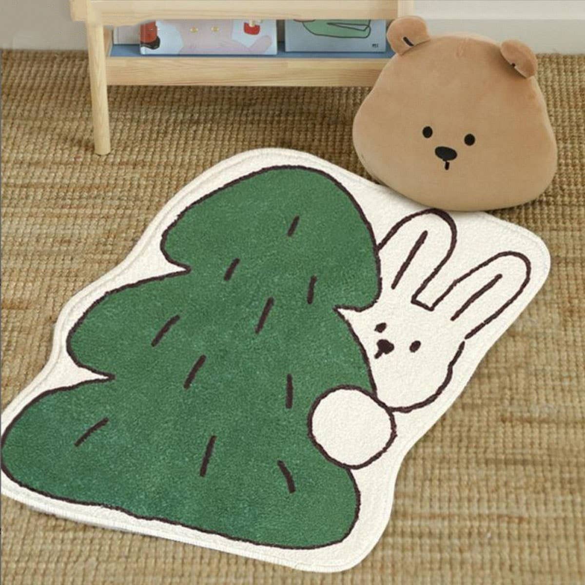 Cute Rabbit Bath Mat, Plush Absorbent Non-Slip Rug