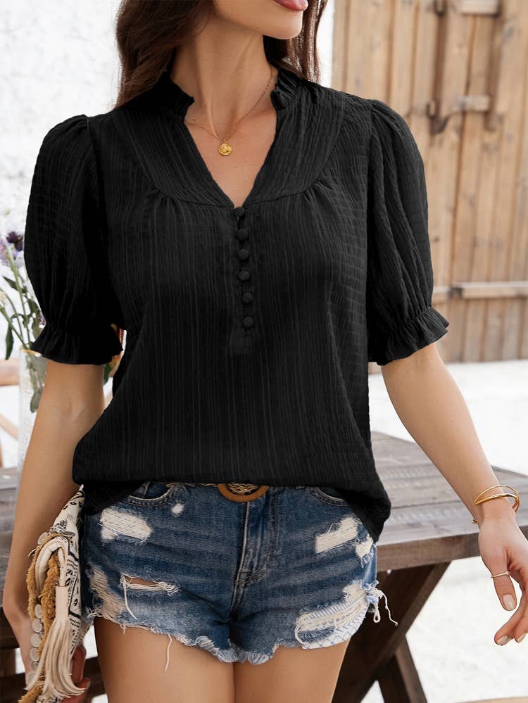 Temperament casual commuter flared sleeve top