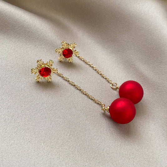 CHRISTMAS SNOWFLAKE RED PEARL EARRINGS