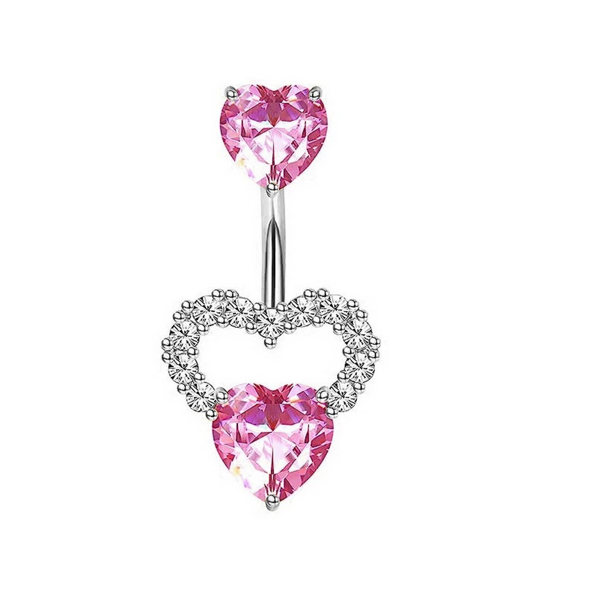 Sweetheart Pink CZ Belly Ring for Piercing