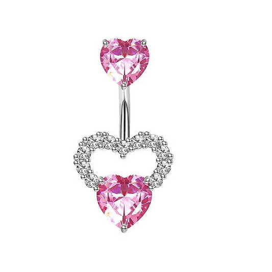 Sweetheart Pink CZ Belly Ring for Piercing