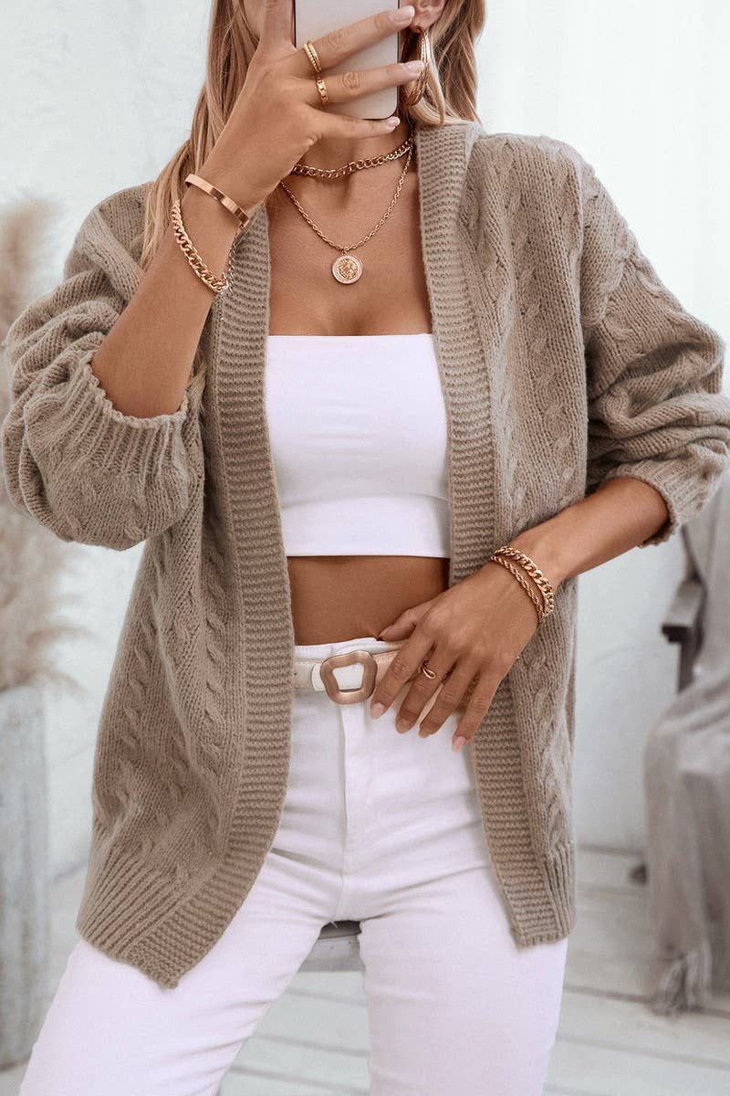 CWOCAL2351_SOLID LOOSE FIT HOODED KNIT CARDIGAN