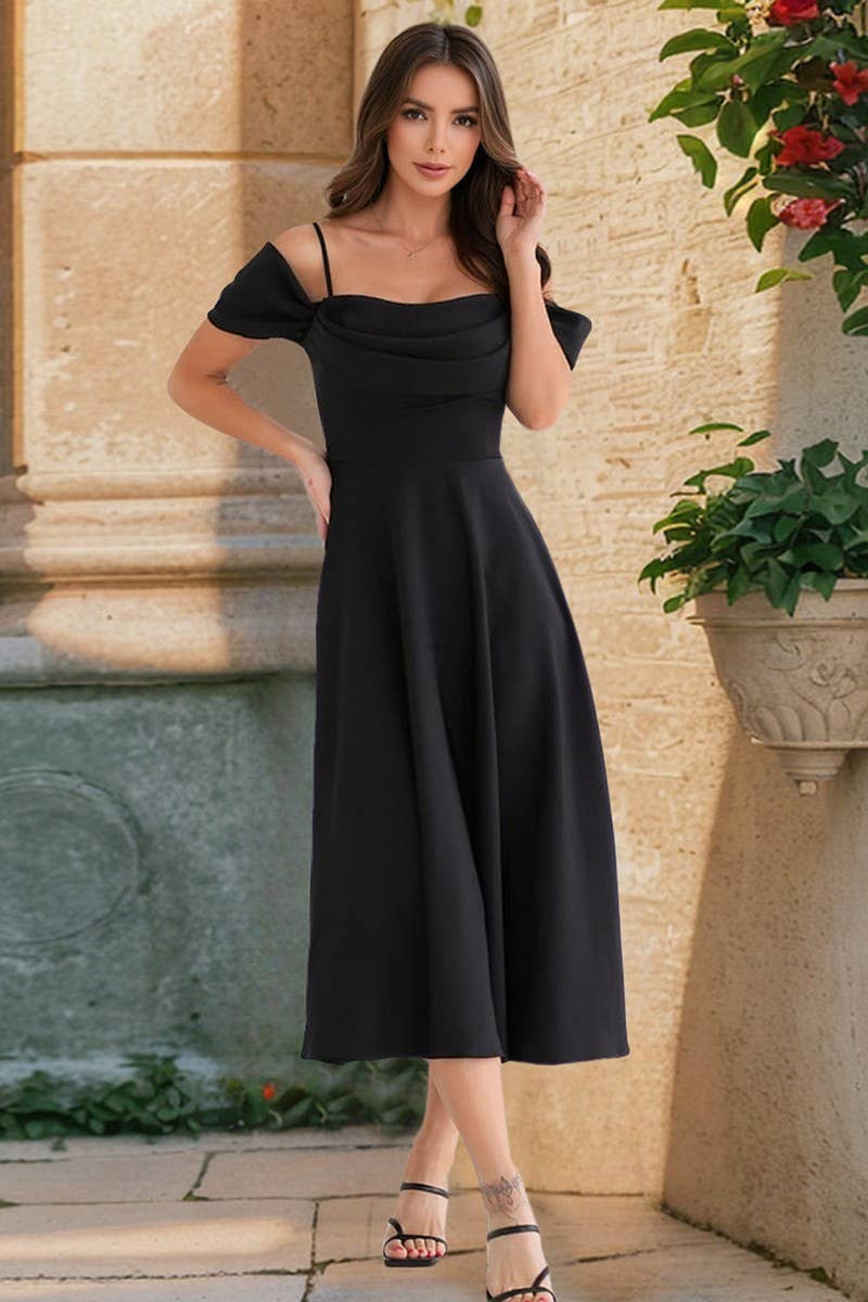 CWDMD6139_RUCHED SPAGHETTI STRAP A-LINE BODYCON DRESS