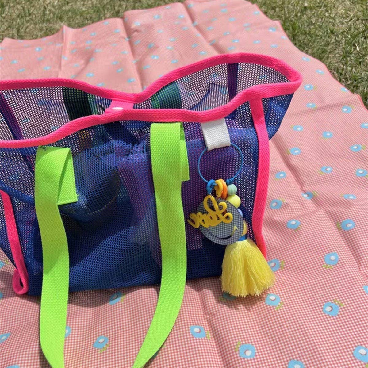 MESH CONTRAST COLOR BEACH TRAVEL STORAGE BAG_CWAB1916