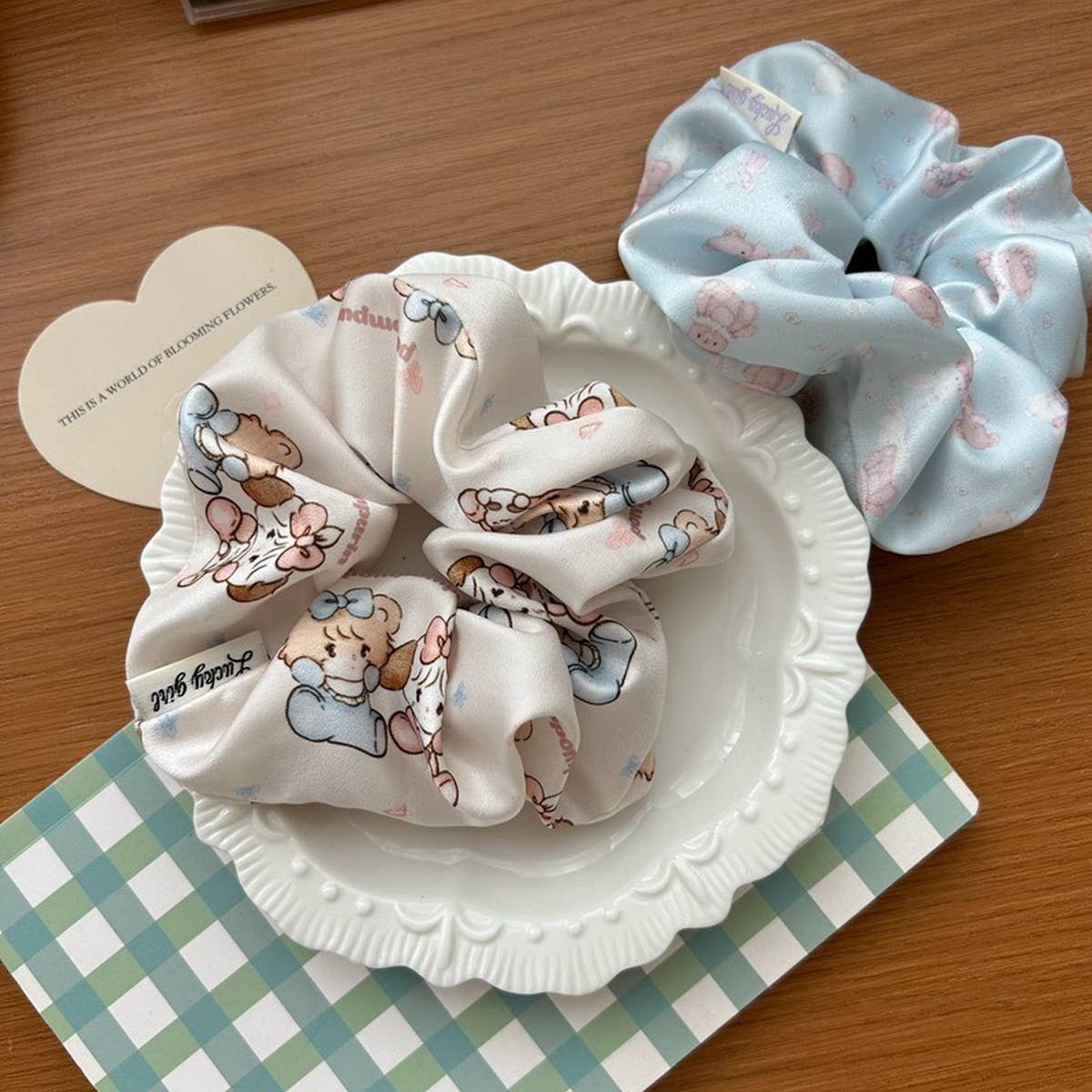 CREAMY SWEET CARTOON PRINT HAIR SCRUNCHIES
