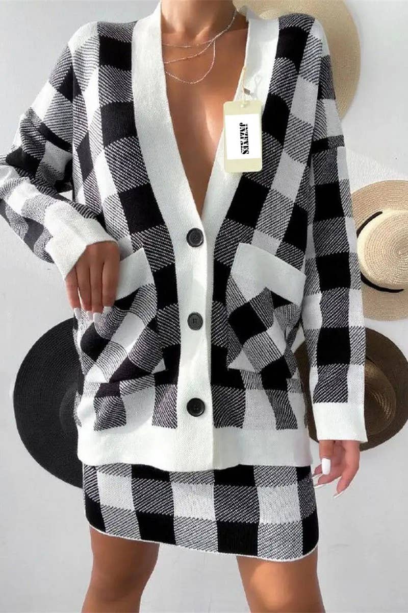 Sweater cardigan wrap hip skirt two-piece set