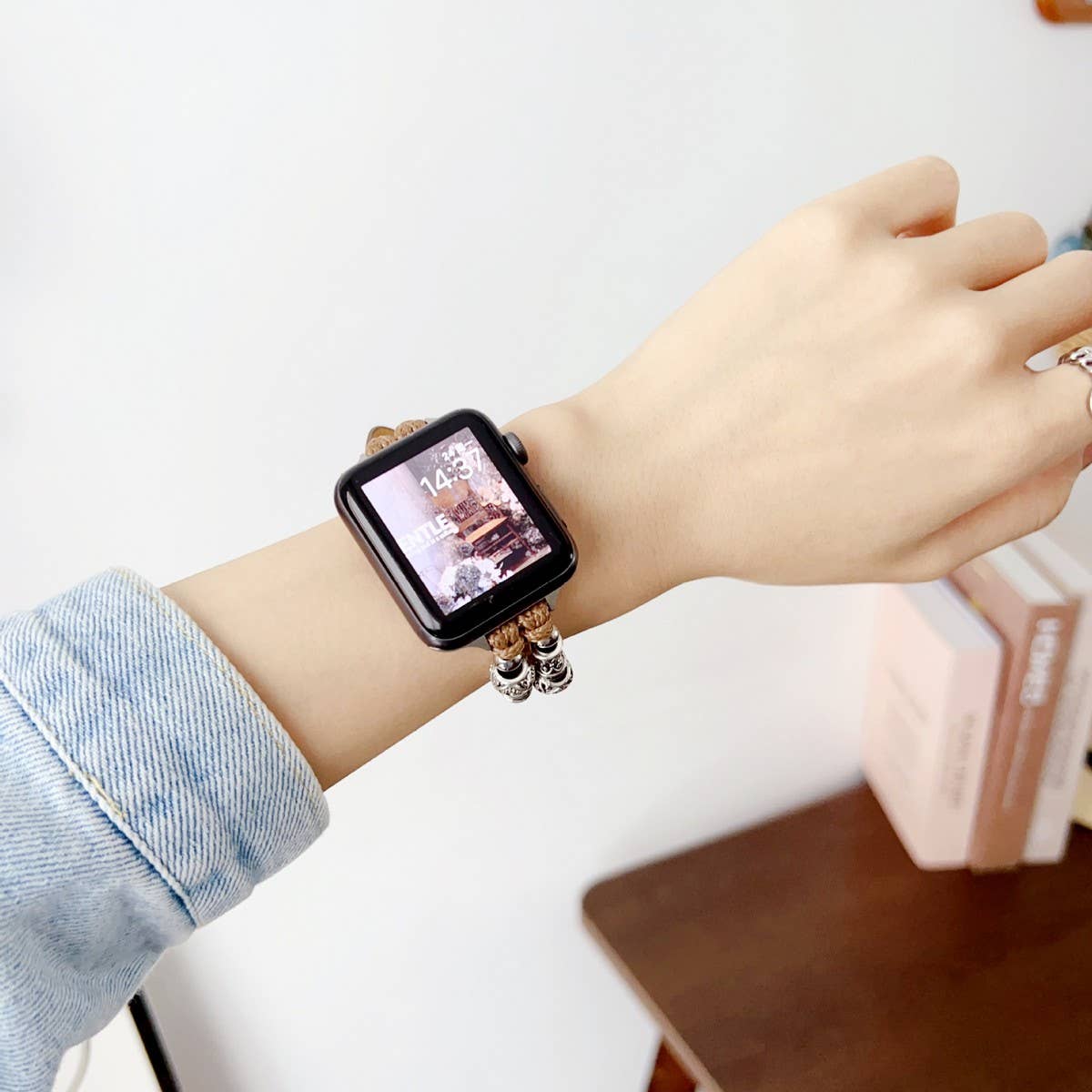 IWATCH8-1 SE TIBETAN SILVER GENUINE LEATHER STRAP