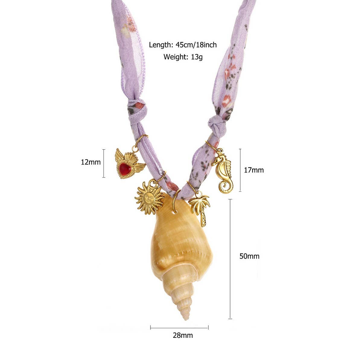 Ocean Style Silk Scarf Necklace with Star & Shell_CWMM8809