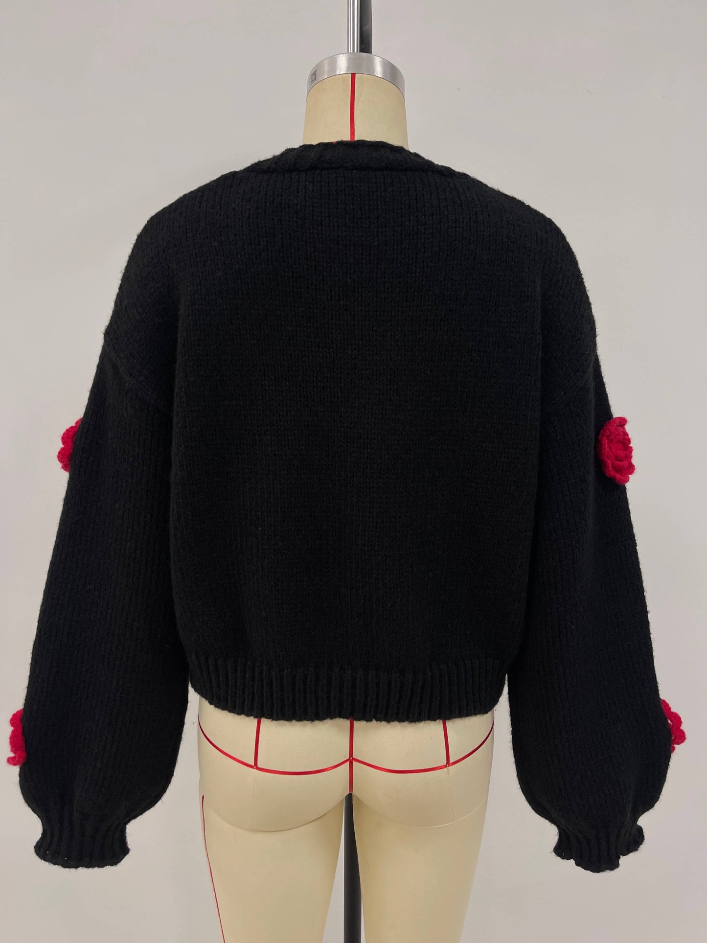 V-neck single-breasted floral knitted cardigan