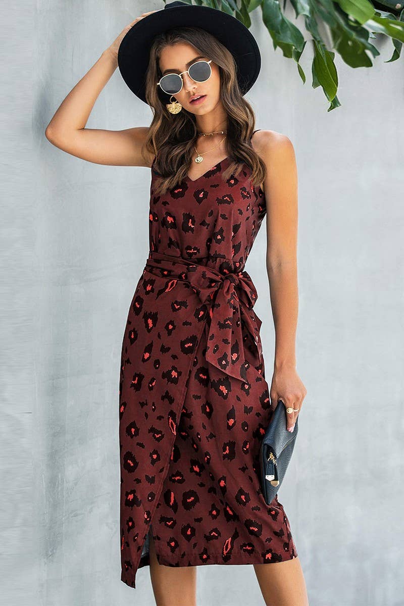 CWDSD2704_V Neck Print Sleeveless Print Dress