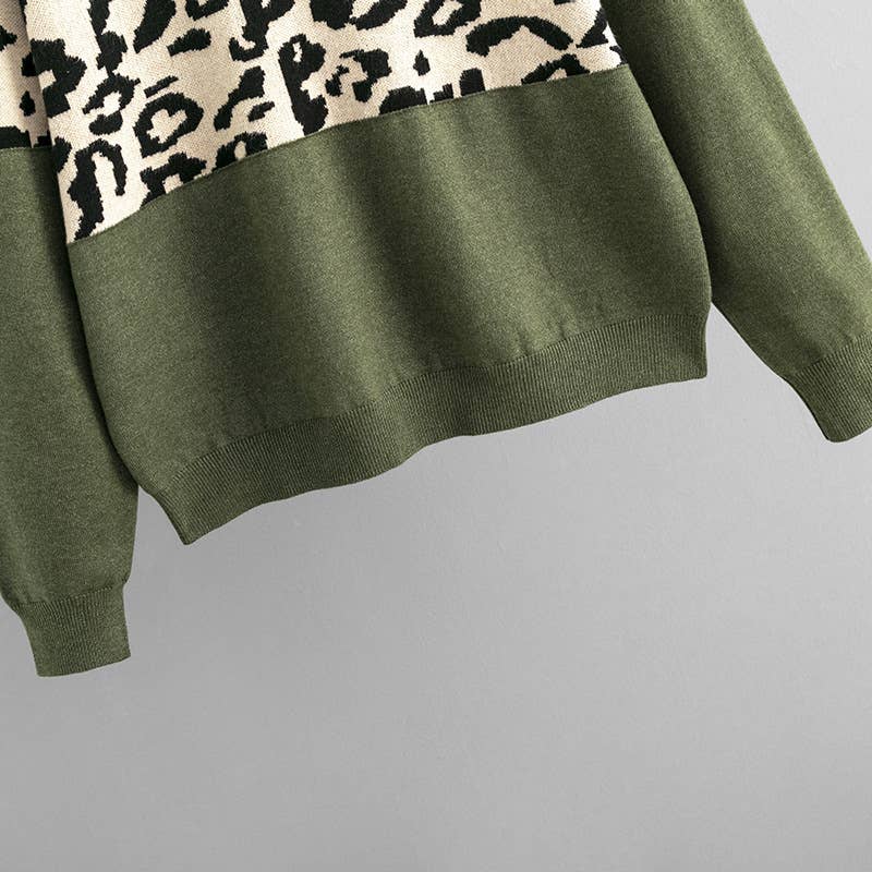 V-NECK LOOSE COLOR LEOPARD-PRINT SWEATER WOMAN