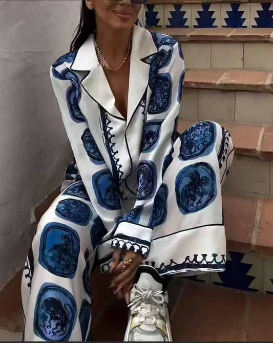 Fashionable printed shirt and trousers set