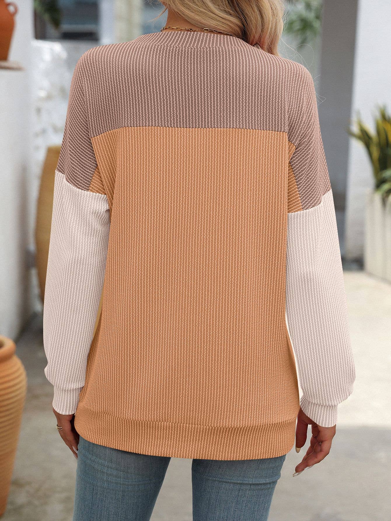 ROUND NECK TWIST STRIP LONG SLEEVE LOOSE T-SHIRT