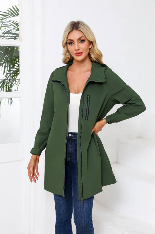 HOODED LONG-SLEEVED SPORTS TRENCH COAT