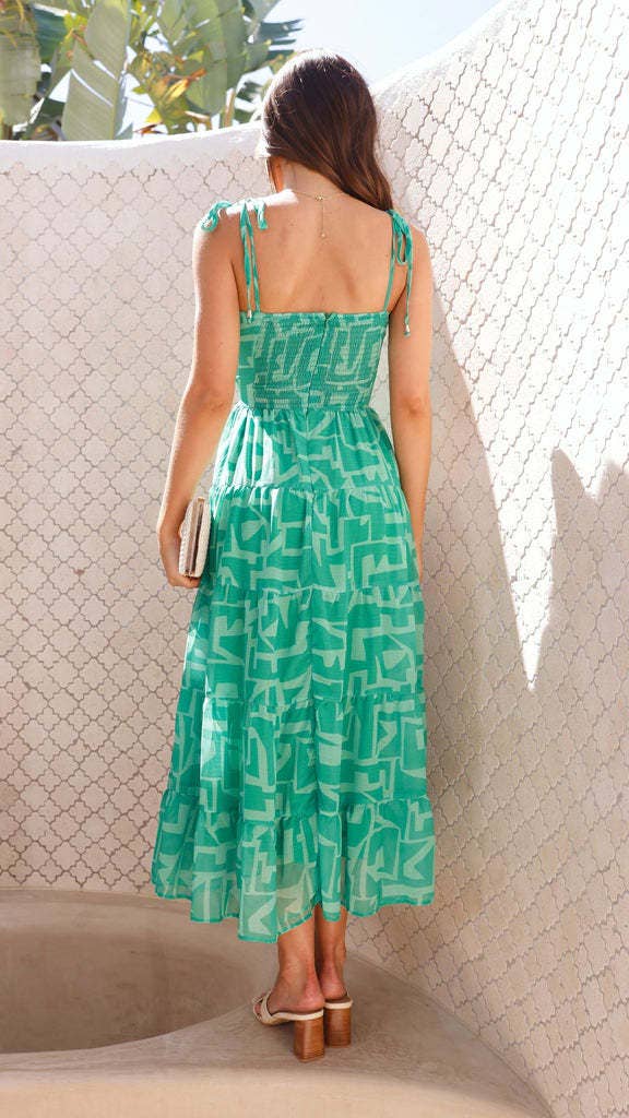 Fashion print halter sleeveless long cutout dress