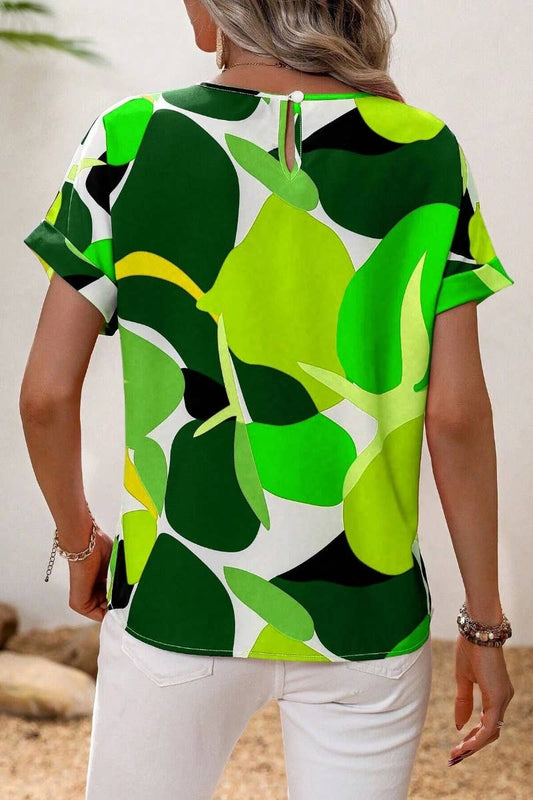 Cwtbls1142_Summer Print Multi-Colored Short-Sleeved Top