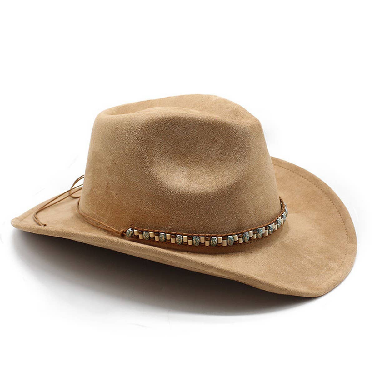 Felt Suede-Like Beaded Cowboy Fedora Unisex Hat_CWAH0822