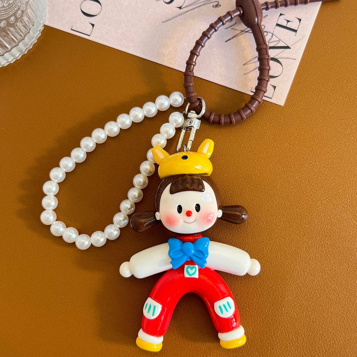 Cute Fox Hat Clay Pearl Chain Keychain Gift
