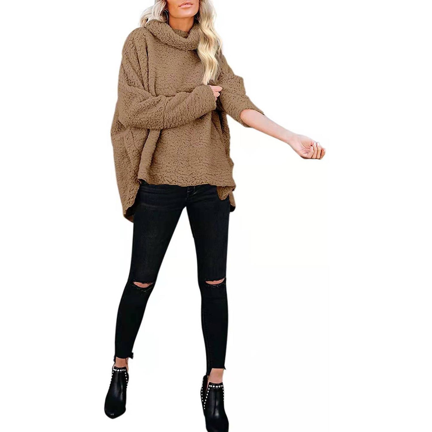 WOOLEN SOLID COLOR PULLOVER SHORT HOODIE WOMAN