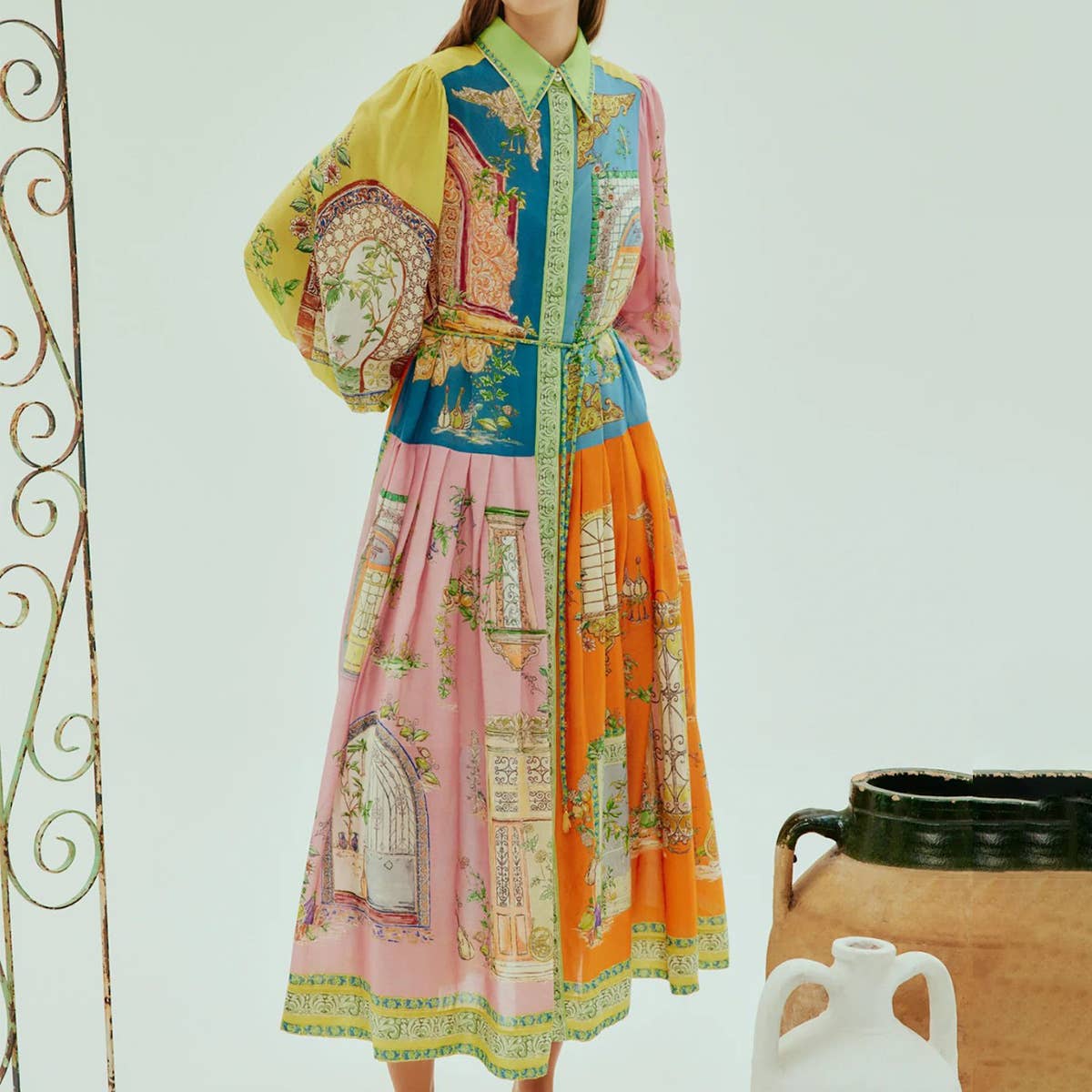 SINGLE BREASTED LANTERN SLEEVE DRESS